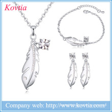 2016 cz bridal necklace feather charm jewellery pendant new products on china market jewelry set